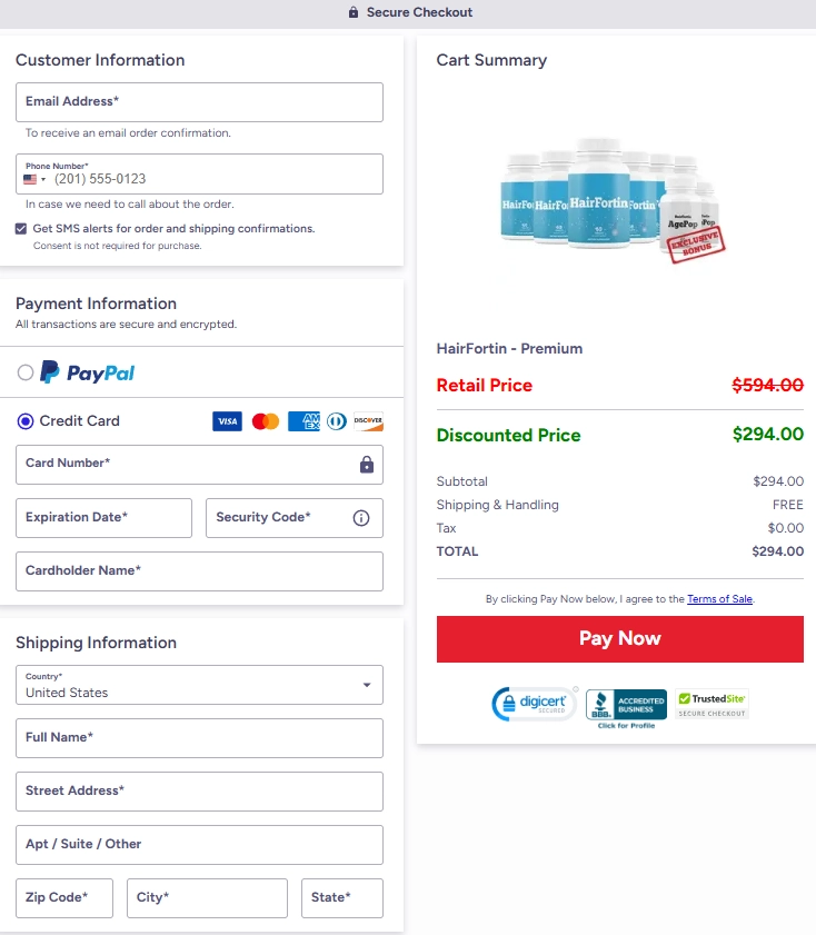 HairFortin secure checkout page